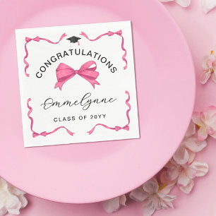 Girly Pink Bow Gratulation Graduate Serviette