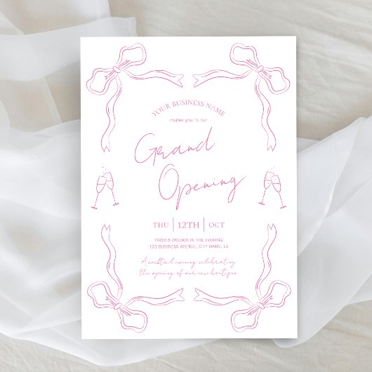 Girly Pink Bow Hand Drawn Business Grand Opening Einladung