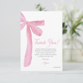 Girly Pink Bow Hand drawn Coquette baby shower  Dankeskarte (Stehend Vorderseite)