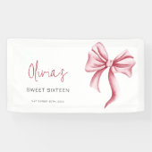 Girly Pink Bow Sweet Sixteen Birthday Party Banner (Horizontal)