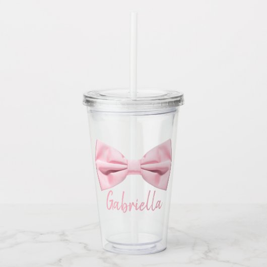 Girly Pink Bow With Name Preppy Custom 16oz, Clear Acryltrinkbecher (Vorderseite)