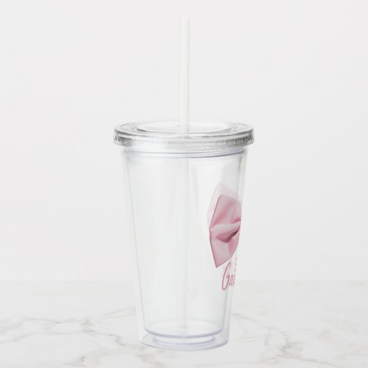 Girly Pink Bow With Name Preppy Custom 16oz, Clear Acryltrinkbecher (Rechts)
