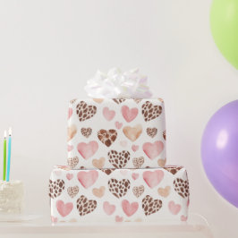 Girly Pink Brown Cream Leopard Tierherzen Geschenkpapier