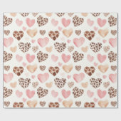 Girly Pink Brown Cream Leopard Tierherzen Geschenkpapier (Flach)
