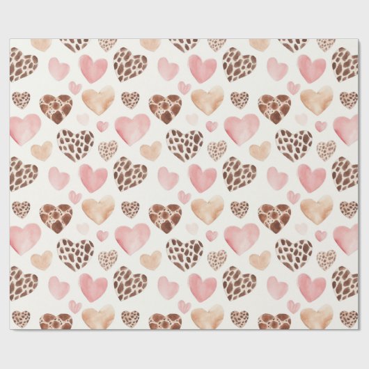 Girly Pink Brown Cream Leopard Tierherzen Geschenkpapier (Flach)