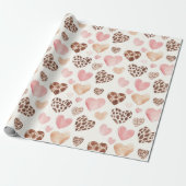 Girly Pink Brown Cream Leopard Tierherzen Geschenkpapier (Ungerollt)