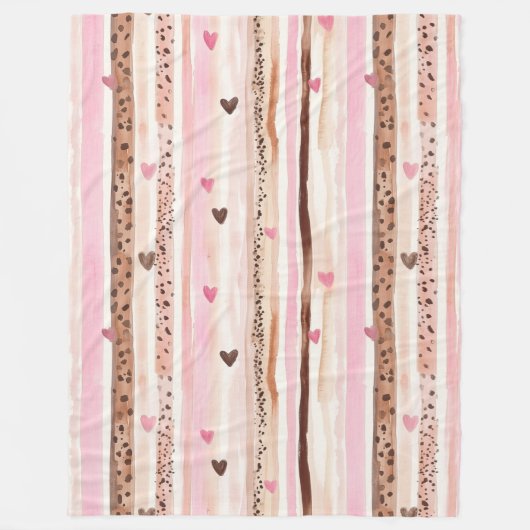 Girly Pink Brown Leopard Druckerhitze Streifen Fleecedecke (Vorderseite)