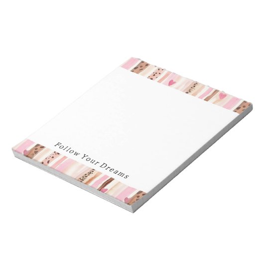 Girly Pink Brown Leopard Druckerhitze Streifen Notizblock (Rotiert)