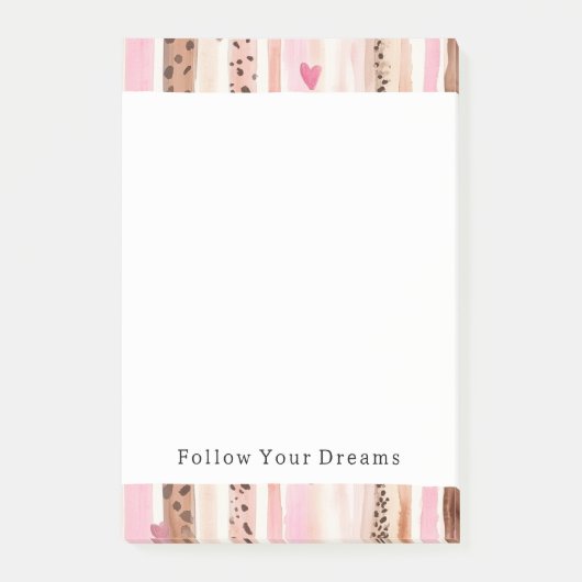 Girly Pink Brown Leopard Druckerhitze Streifen Post-it Klebezettel (Vorderseite)