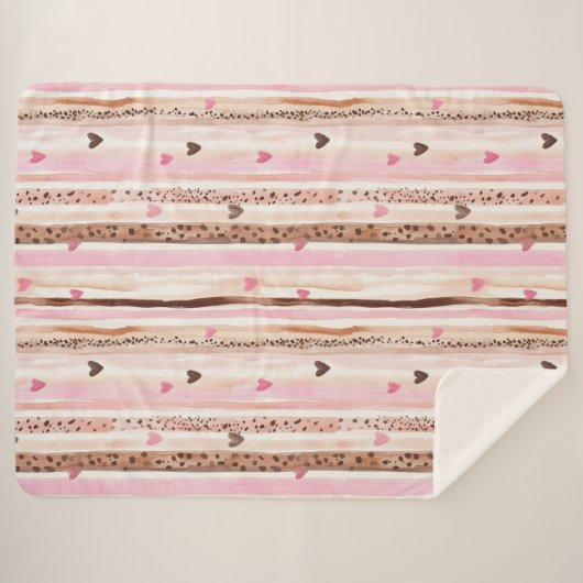 Girly Pink Brown Leopard Druckerhitze Streifen Sherpadecke (Vorderseite (Horizontal))