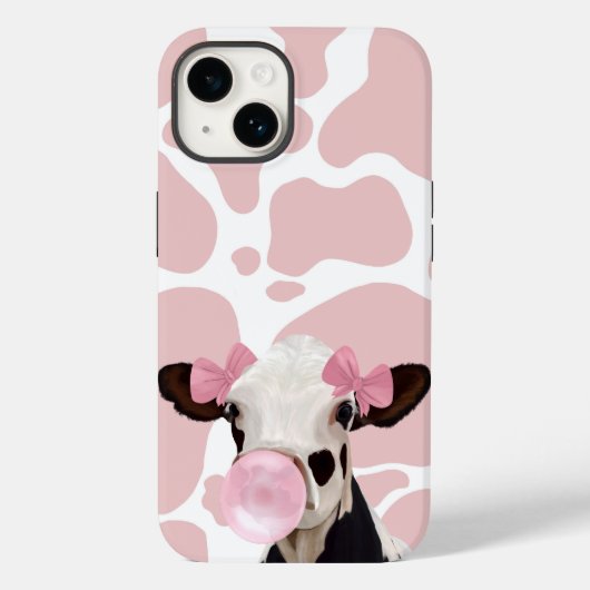 Girly Pink Bubblegum Blowin Cow Liebhaber Case-Mate iPhone Hülle (Rückseite)