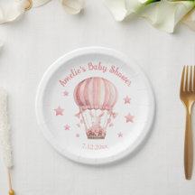 Girly Pink Bunny in Balloon und Stars Paper Plate