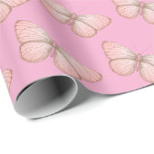 Girly Pink Butterflies Birthday Geschenkpapier (Rolleneckpunkt)