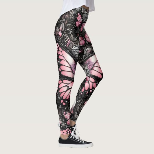 Girly Pink Butterfly Abstrakt Chic Leggings (Rechts)