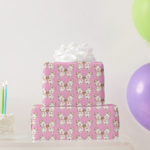 Girly Pink Butterfly Herzchen Geburtstag Geschenkpapier