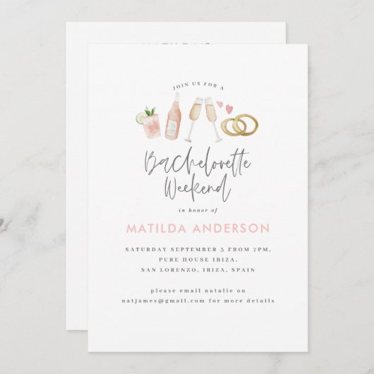 Girly Pink Champagne Champagner Bachelorette Tour Ankündigung (Vorne/Hinten)