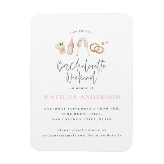 Girly Pink Champagne Champagner Bachelorette Tour Magnet (Vertikal)