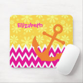 Girly Pink Chevrons Orange Anchor mit Namen Mousepad (Mit Mouse)