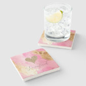 Girly Pink Chic Glam Gold Glitzer Herz Steinuntersetzer (Seitenansicht)