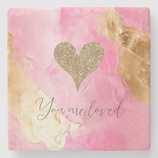 Girly Pink Chic Glam Gold Glitzer Herz Steinuntersetzer (Vorderseite)