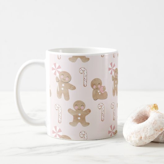 Girly Pink Christmas Gingerbreman-Cup Kaffeetasse (Mit Donut)