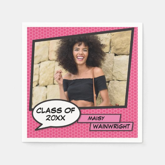 Girly Pink Class of 2022 Foto-Abschluss Serviette (Vorderseite)