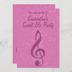 Girly Pink Clef und Musical Notes Geburtstagsparty Einladung