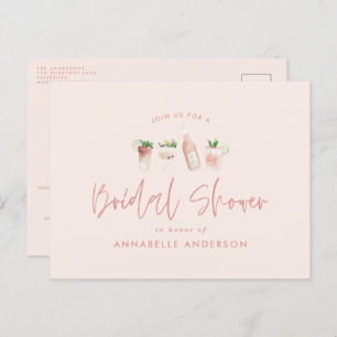 Girly pink Cocktail stilvolles modernes Brautparty Einladungspostkarte