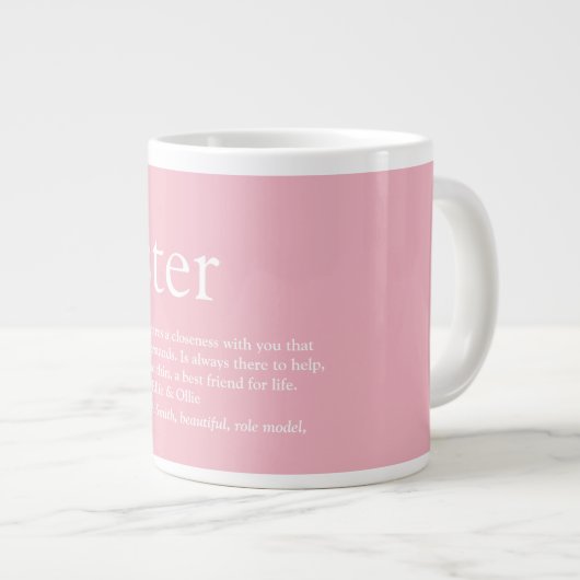 Girly Pink Cool Fun Beste je Schwester Definition Jumbo-Tasse (Vorderseite Rechts)