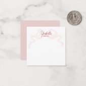 Girly Pink Coquette Bow Calligraphy Mitteilungskarte (Vorderseite/Rückseite Beispiel)