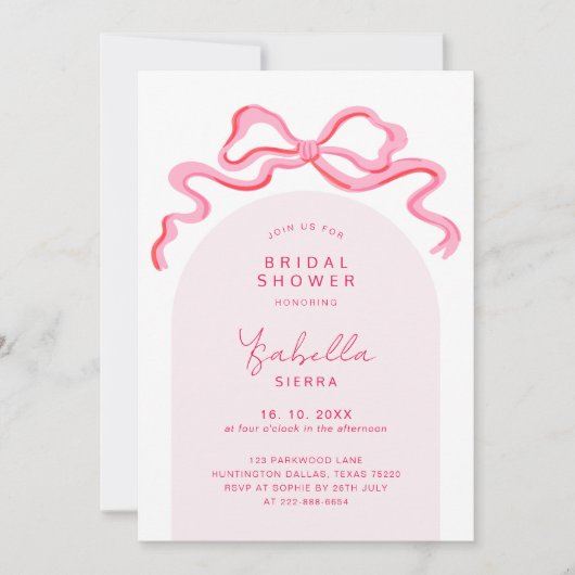 Girly Pink Coquette Ribbon Bow Arch Brautparty Einladung (Vorderseite)