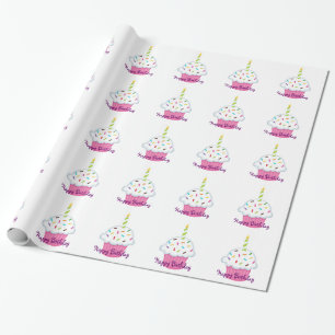 Girly Pink Cupcake Birthday Geschenkpapier