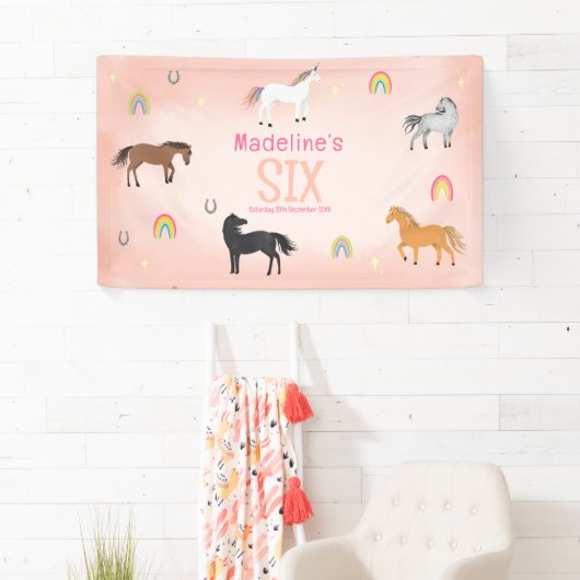 Girly Pink Cute Horse Unicorn Birthday Sign Banner (Insitu)