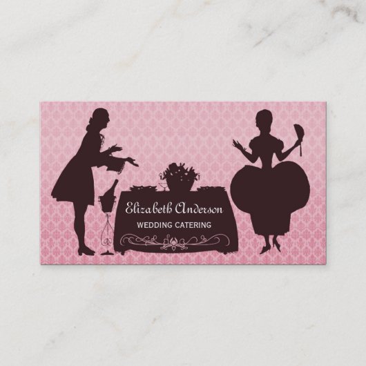 Girly Pink Damask Catering Veranstaltungen Visitenkarte (Vorderseite)