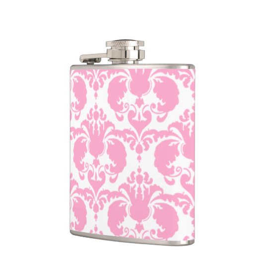 Girly Pink Damask Flachmann (Links)