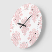 Girly Pink Damask Muster Große Wanduhr (Winkel)