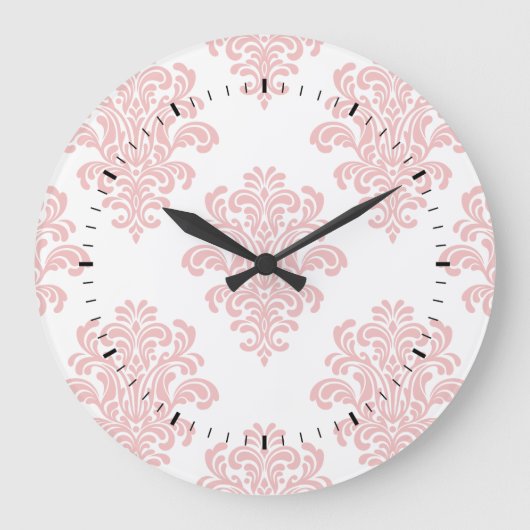 Girly Pink Damask Muster Große Wanduhr (Vorderseite)