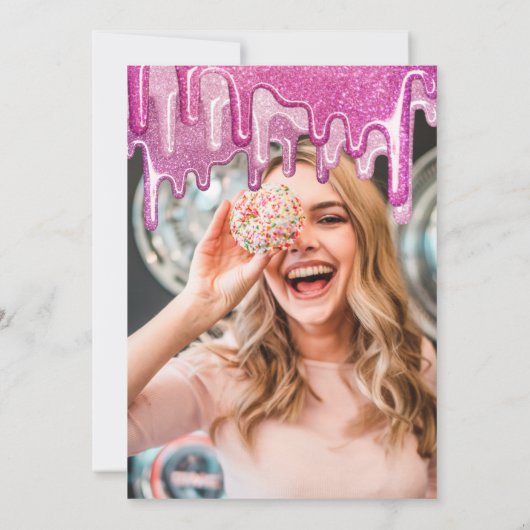 Girly Pink Dick Glitzer Tropfens Foto Mis Quince Einladung (Rückseite)