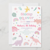 Girly Pink Dinosaur Geburtstag Einladung (Vorderseite)