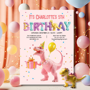 Girly Pink Dinosaur Geburtstagsparty Einladung