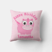 Girly Pink Dinosaurier Cartoon Kinder Name Geburts Kissen (Rückseite)