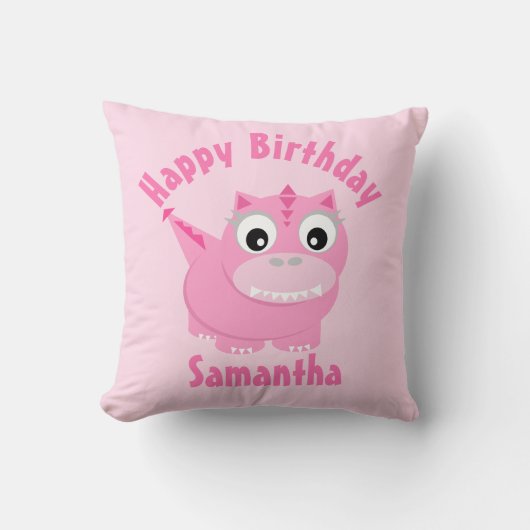 Girly Pink Dinosaurier Cartoon Kinder Name Geburts Kissen (Vorderseite)