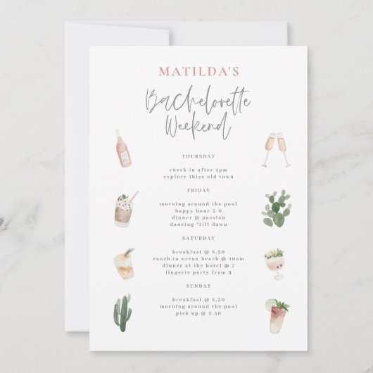 Girly Pink Drinks Bacheloretour Ankündigung (Rückseite)