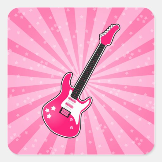 Girly Pink Electric Guitar Quadratischer Aufkleber (Vorderseite)
