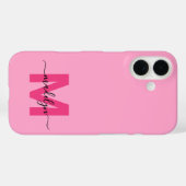 Girly Pink Elegant Minimal Name Monogram Case-Mate iPhone Hülle (Rückseite (Horizontal))