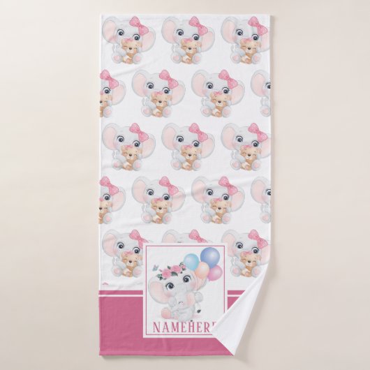 Girly Pink Elephant mit Bow und Balloon Muster Badehandtuch (Badehandtuch)