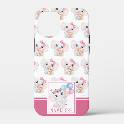 Girly Pink Elephant mit Bow und Balloon Muster Case-Mate iPhone Hülle (Rückseite)