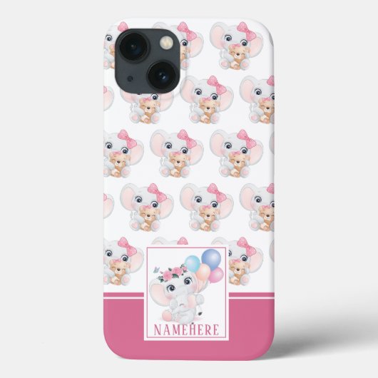 Girly Pink Elephant mit Bow und Balloon Muster Case-Mate iPhone Hülle (Rückseite)
