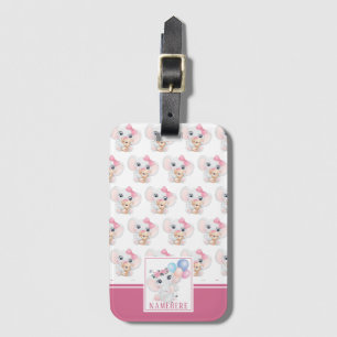Girly Pink Elephant mit Bow und Balloon Muster Gepäckanhänger