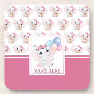 Girly Pink Elephant mit Bow und Balloon Muster Getränkeuntersetzer